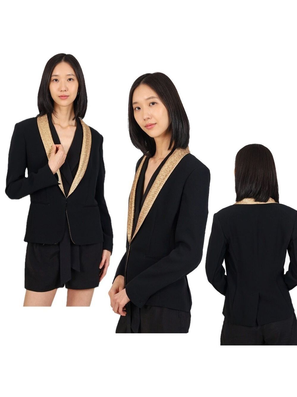 RAG & BONE BLACK/GOLD METALLIC BLAZER SINGLE BREASTED Sz 2